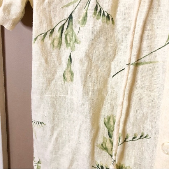 Positive attitude Vintage linen Floral Button Hooded Shirt Yellow Cream medium - Picture 5 of 6